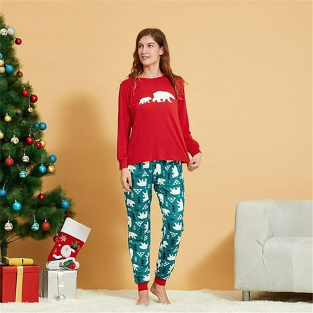 

Autumn Winter Pajamas 2-Piece Long Sleeve Top Pants Set Christmas Parent-child Homewear Contrasting Color Print Cotton Sleepwear for Adults and Kids