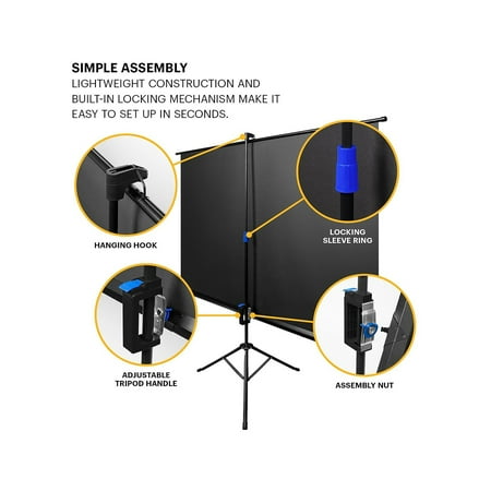 Kodak - 80 in. Portable Projector Screen, Adjustable Projection Screen with Tripod Stand & Carry Bag - White