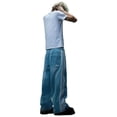 thumbnail image 3 of Pantalones vaqueros azules holgados de cintura alta a rayas desgastadas Y2k, Pantalones rectos de estilo informal de moda coreana, pantalones simples clásicos, 3 of 5