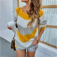 thumbnail image 1 of Tralilbee Chandails à Manches Longues pour Femmes, Col Rond, Coutures, Couleurs, Tricotés, 1 of 6