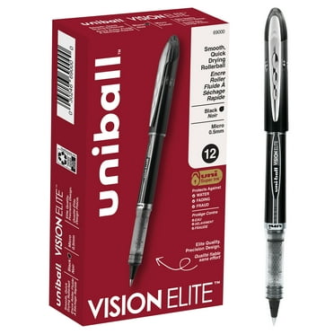 Uniball Vision Elite Rollerball Pens, Micro Point (0.5mm), Black Ink, 12 Count