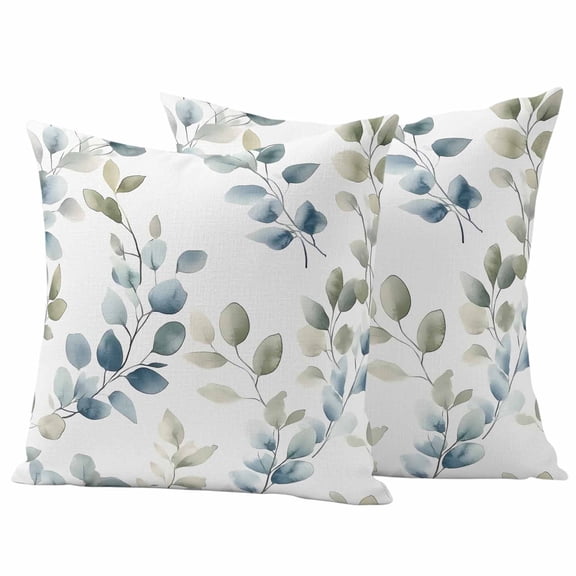 2 Pack Outdoor Waterproof Throw Pillow Covers,Farmhouse Watercolor Eucalyptus Leaves Decorative Square Patio Pillowcases for Chair Couch Sofa 16x16in