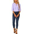 thumbnail image 3 of CURVOSPORT Women's Dressy Shirt Work Office Top Keyhole Pleated Front Ruched 3/4 Sleeve Chiffon Blouse XL Purple, 3 of 7