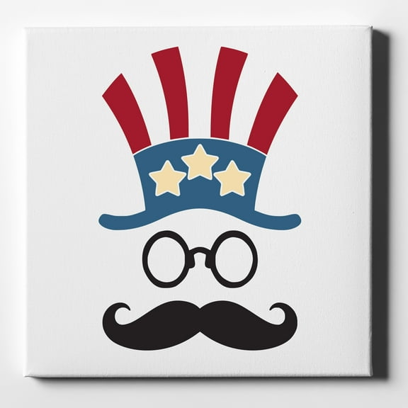 Uncle Sam Cartoon USA Patriotic - 10" x 10" - Decorative Canvas Wall Art - White Edge - 5/8" Gallery Wrapped