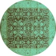 thumbnail image 1 of Ahgly Company Indoor Round Oriental Turquoise Blue Traditional Area Rugs, 3' Round, 1 of 4