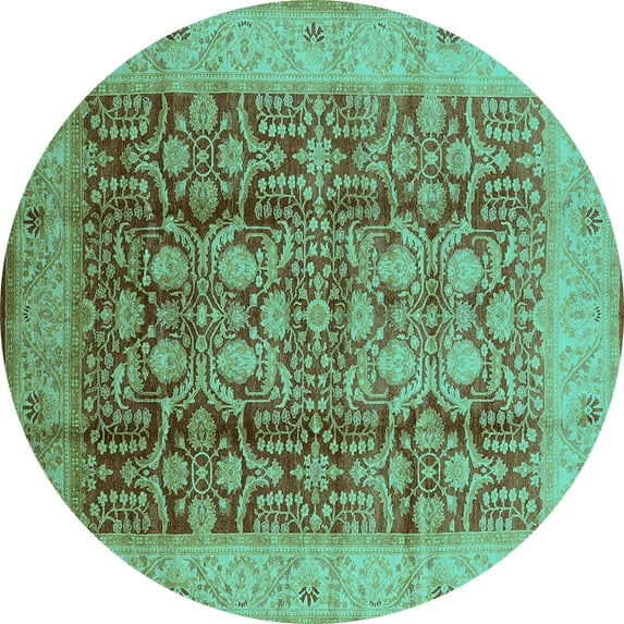 Ahgly Company Indoor Round Oriental Turquoise Blue Traditional Area Rugs, 3' Round