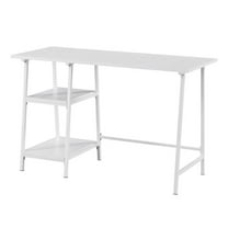 Pemberly Row Modern Trestle White Metal Desk with White Wood Top