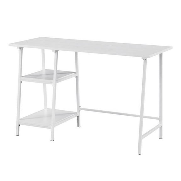 Pemberly Row Modern Trestle White Metal Desk with White Wood Top