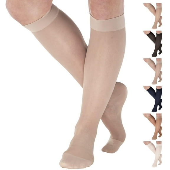 Womens Compression Knee Highs 15-20 mmHg for Post Surgery - Nude, Large