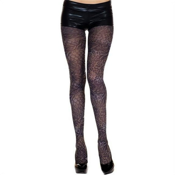 Music Legs Women's Women's Floral & Animal Print Pantyhose; Grey 686-GREY