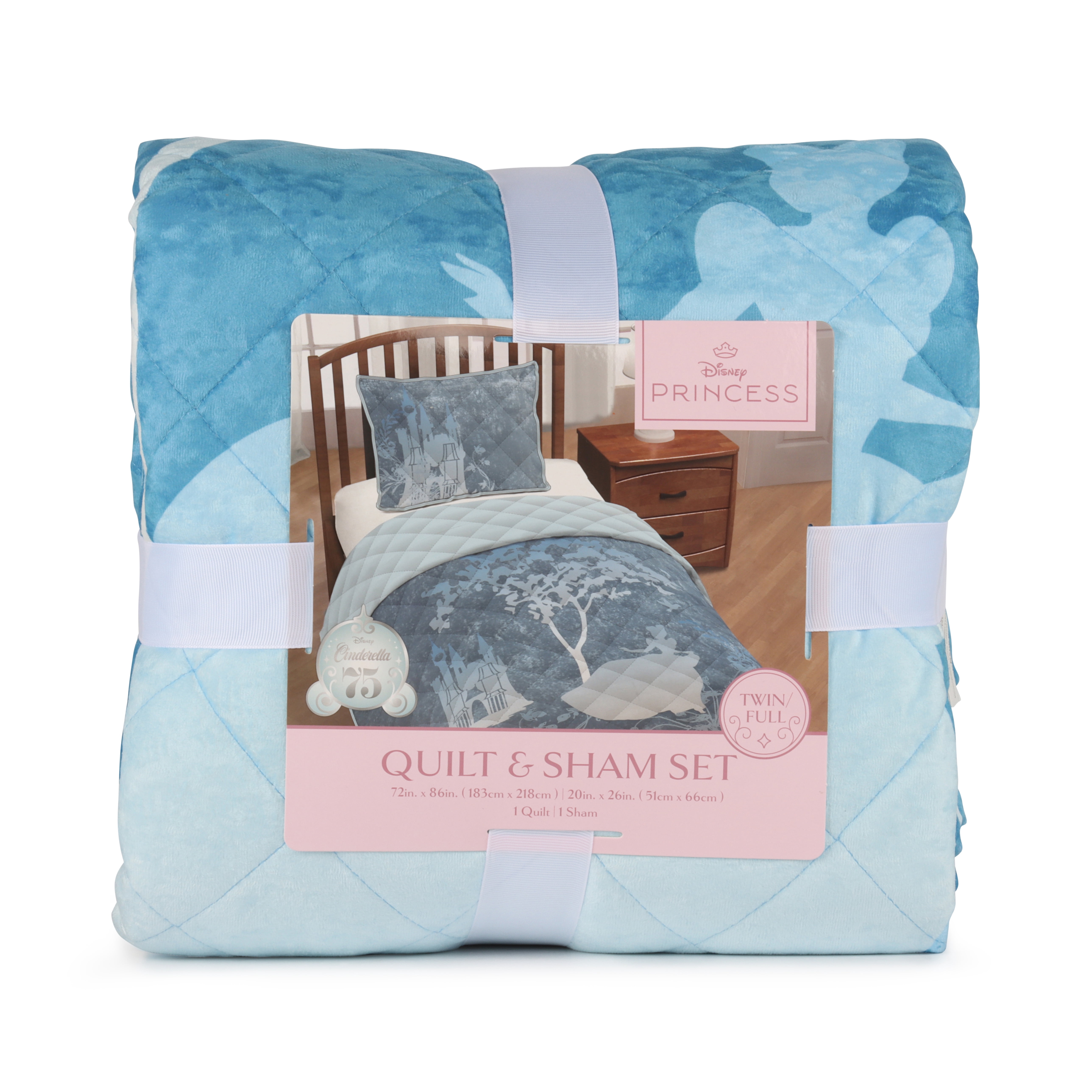 Princess Cinderella's Castle, Blue, 2 Piece Quilt and Sham Bedding Set, Twin/Full, Disney