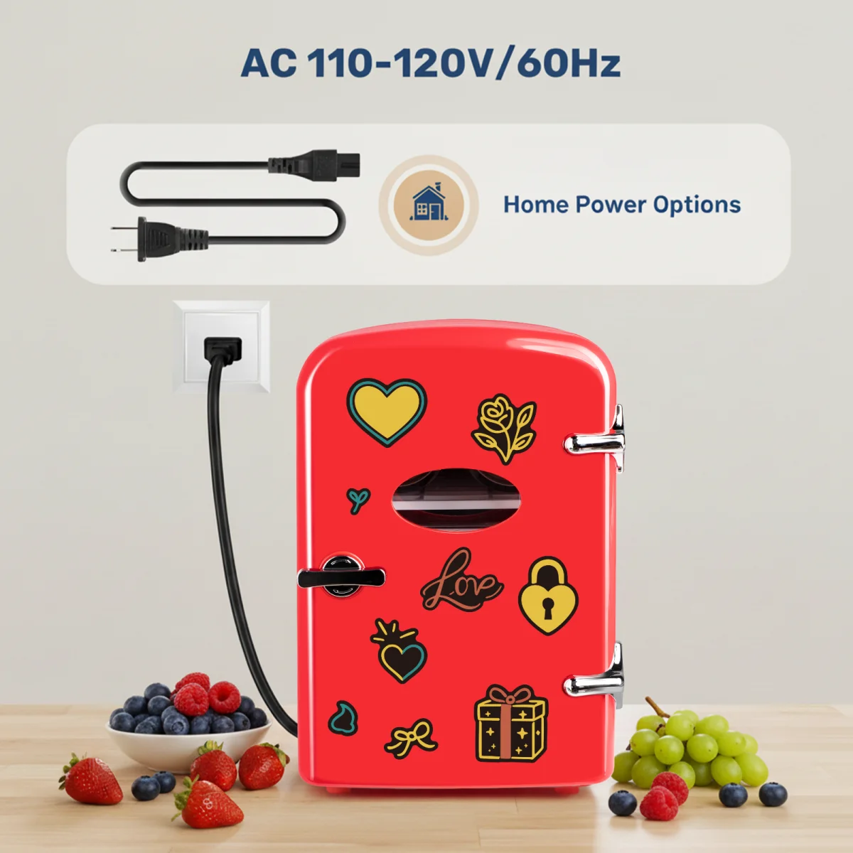 HealSmart 4L/6 Can Mini Fridge - Portable Cooler & Warmer with Window, Freon-Free Aesthetic Fridge for Skincare/Beverage, Pink with Love Stickers
