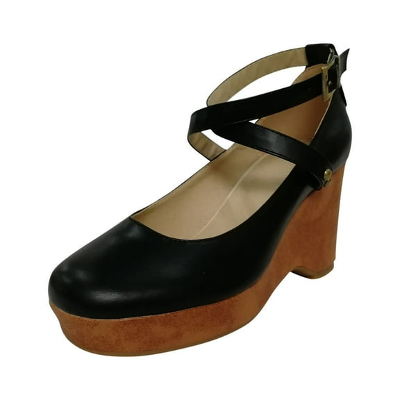 OAVQHLG3B Women's Cute Casual Buckle High Heeled Thick Heeled Shallow Platform Shoes