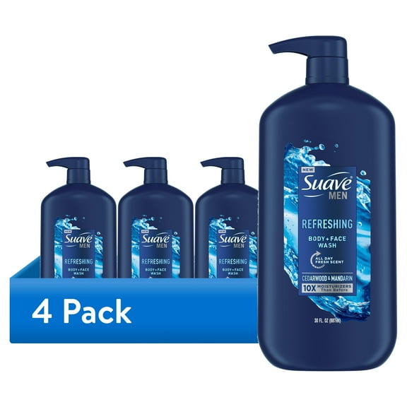 (4 pack) Suave Men Face & Body Wash, Refreshing, 30 oz