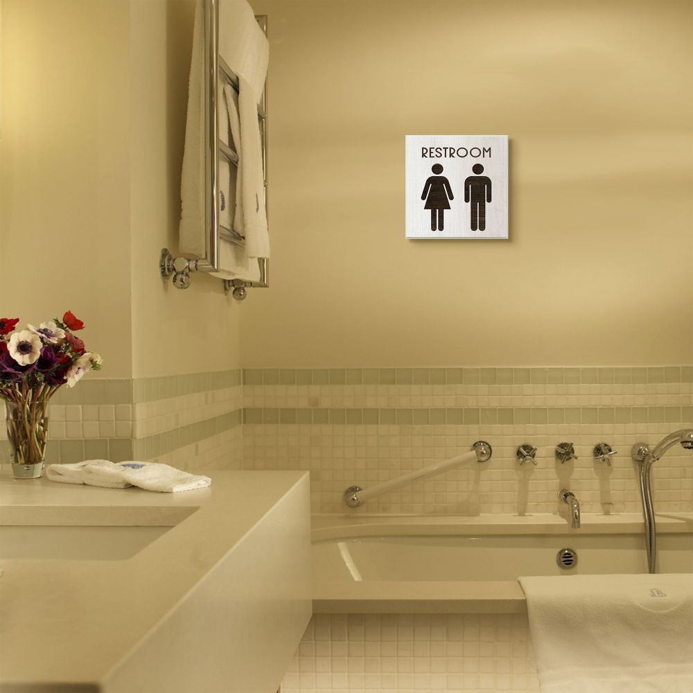 Stupell Industries Vintage Restroom Black And White Wood Texture Design Wall Plaque by Daphne Polselli
