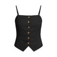 thumbnail image 5 of Camisole for Women Linen Women’s Square Neck Front Button Camisole, Spaghetti Strap Sleeveless Cami Tops, Asymmetric Hem Slim Fits Tank Tops Black XL, 5 of 7
