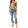 thumbnail image 2 of INSPIRE CHIC Women's Plaid Button up Split Neck Long Sleeves Loose Blouse Apricot XS, 2 of 5