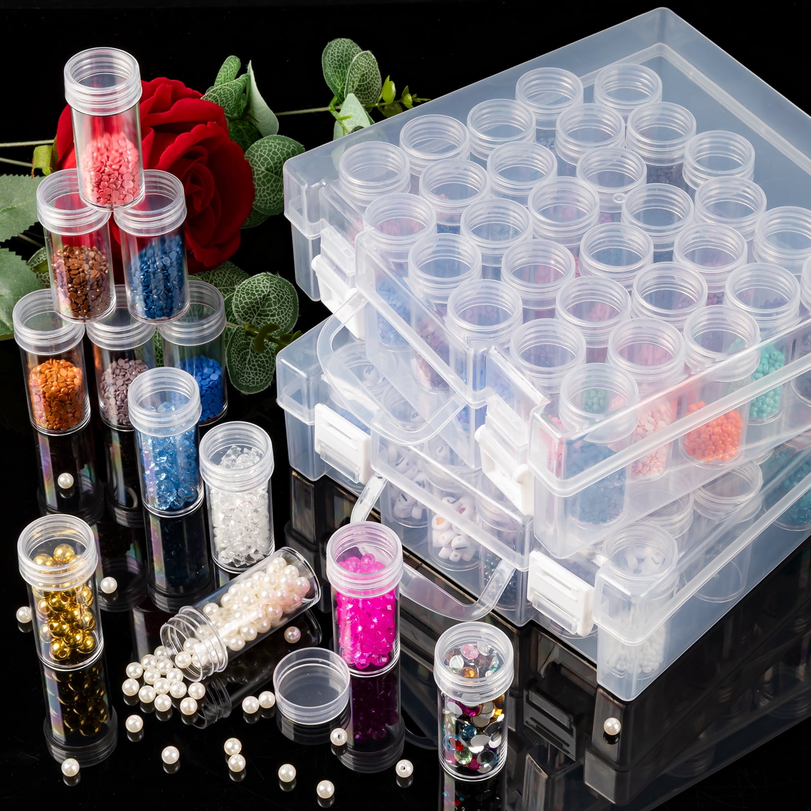 Bead Organizer, Bead Storage Containers, 42 Grids Diamond Painting Storage Containers Transparent Diamond Painting Art Accessories Small Storage Container for Beads Seeds Glitter Rhinestones (2 Pack)