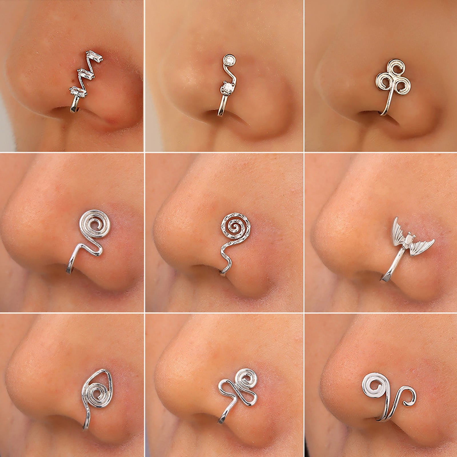Copper Piercing Nose Ring Hoop 3pcs/Set Rhinestone Body Piercing Nose Stud LL 