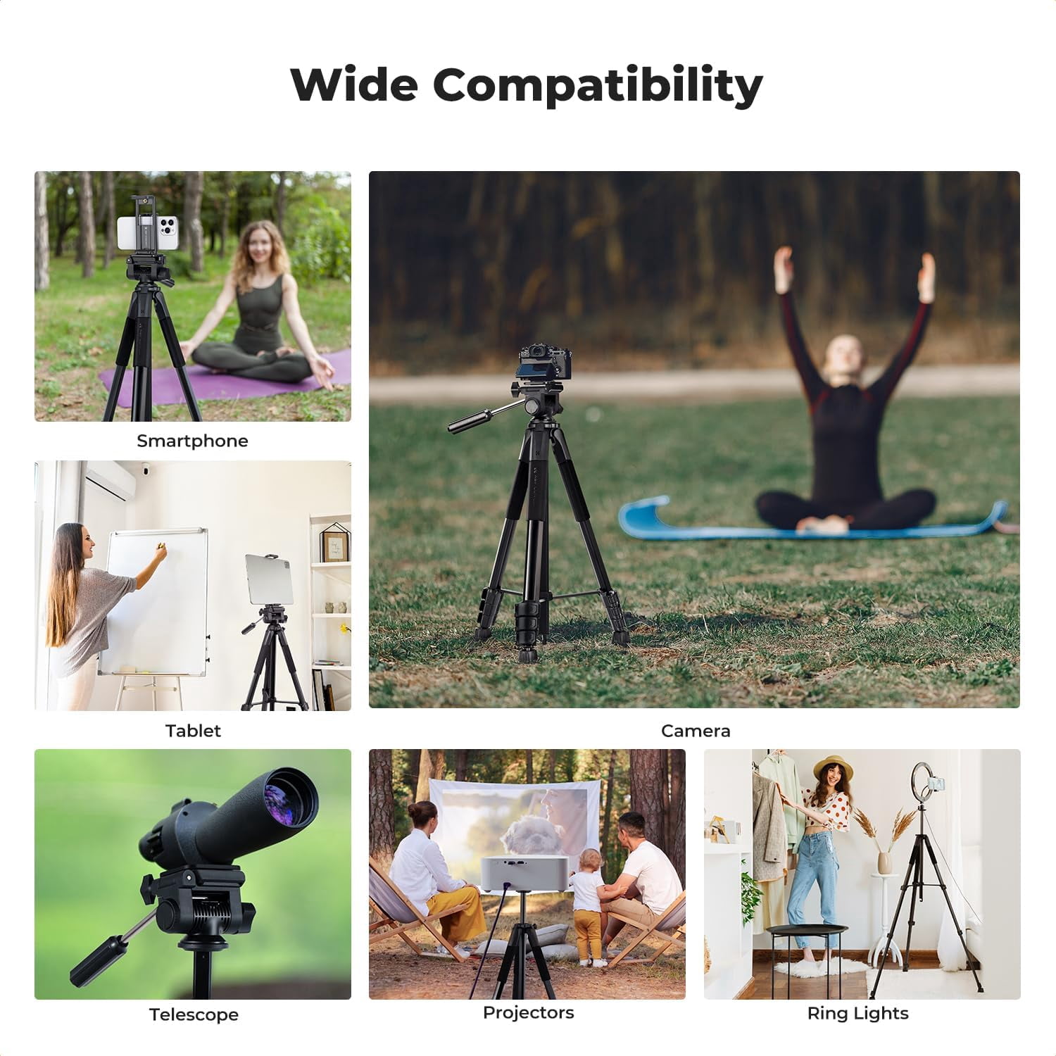 K&F CONCEPT 68" Lightweight Portable Travel Outdoor DSLR Tripods for Camera Phone Video Recording Tripod Stand, Cellphone Clip for Live Streaming Vlog