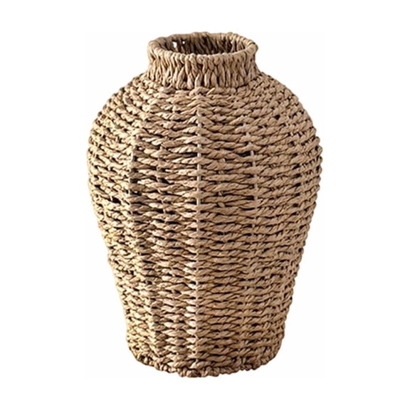 Straw Woven Vase 10.43*7.28''Boho Country Rustic Style Flower Vase for Farmhouse Table Centerpiece Home Decor
