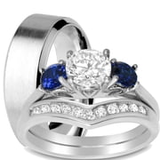 His Hers CZ Bridal Wedding Set Bands for Him Size 10 and Her Size 6