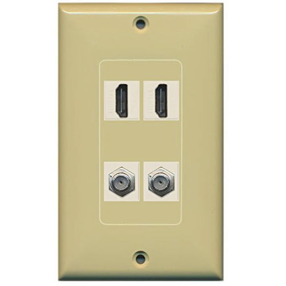 RiteAV - 2 Port HDMI 2 Port Coax Cable TV- F-Type Decorative Wall Plate - Ivory