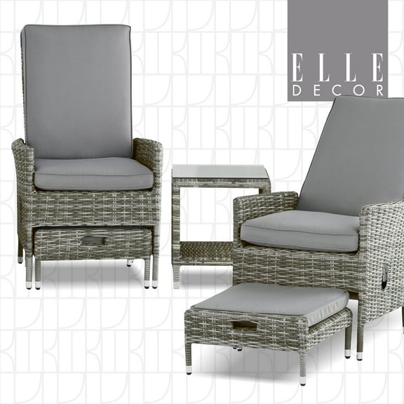 Elle Decor Vallauris 5-Piece Outdoor Reclining Chair Set Grey