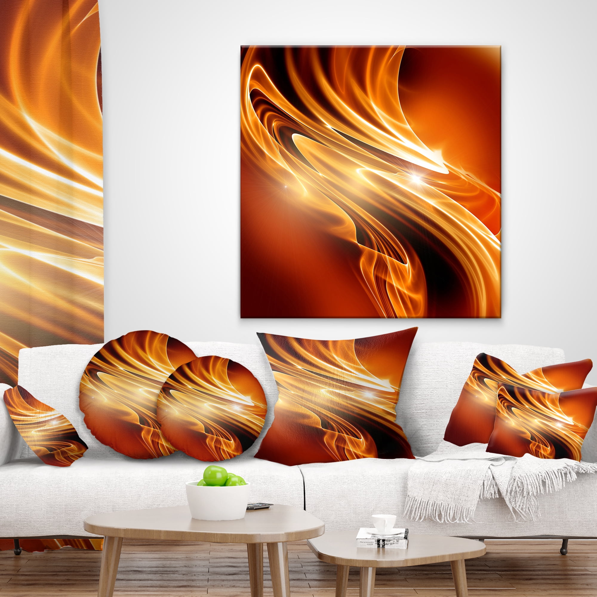 Designart Golden Abstract Fractal Design - Abstract Throw Pillow - 16x16