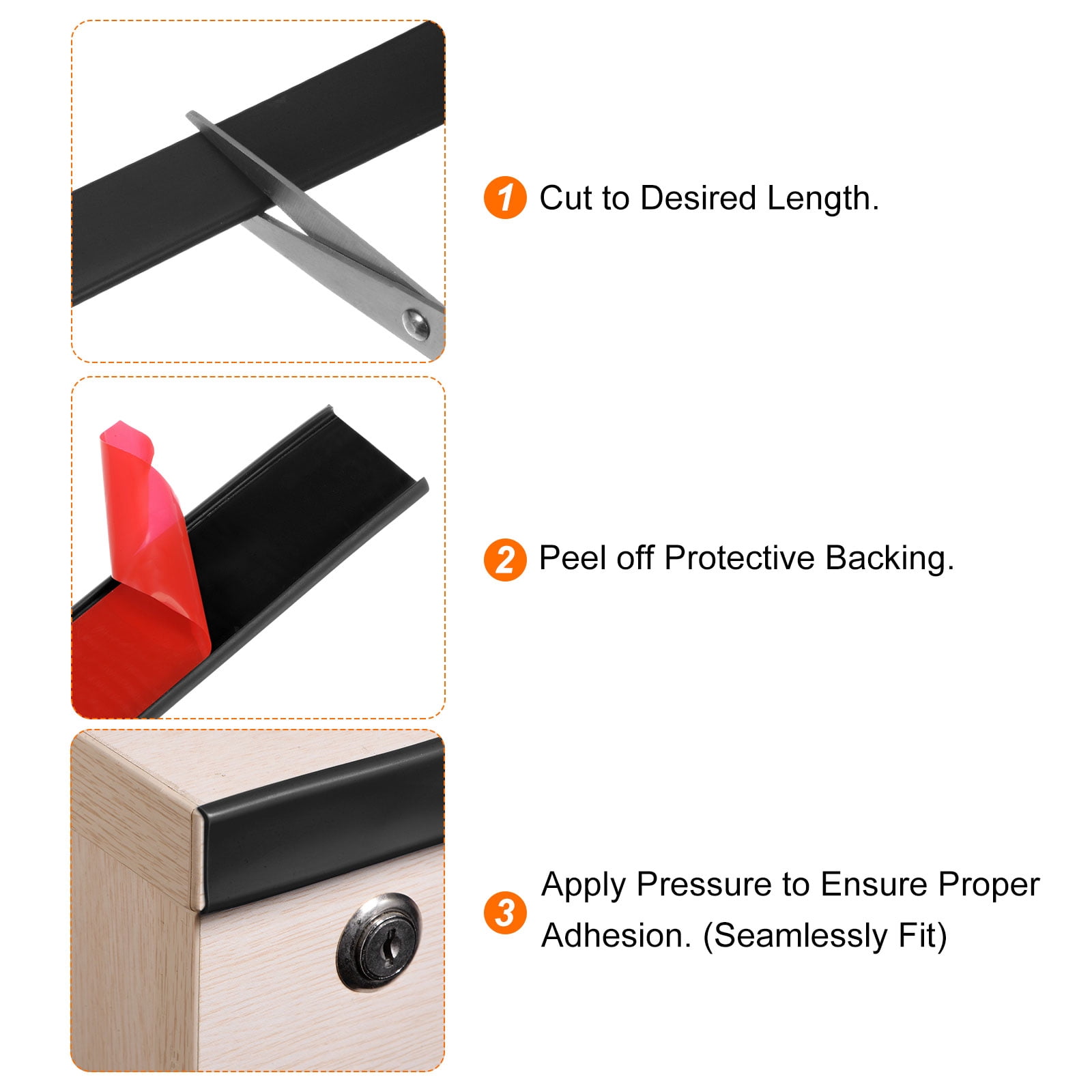 Uxcell 25mm x 5000mm Flexible TPE Self Adhesive U-Shape Veneer Edging Edge Banding Black