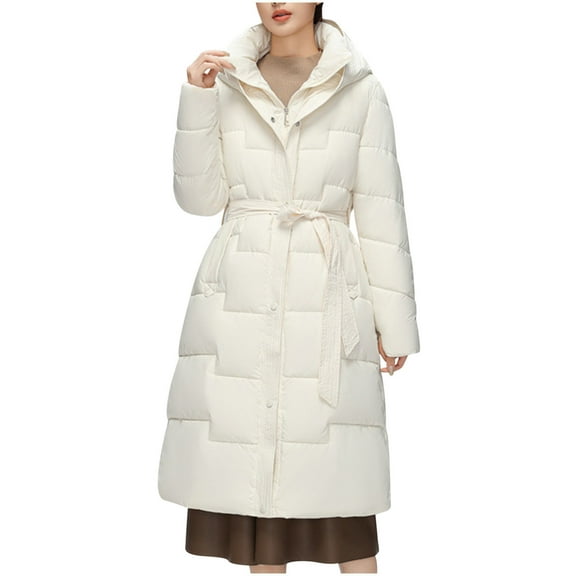 HTNBO Women's Winter Down Jacket Long Quilted Puffer Coat Warm Hooded Slim Fit Outerwear Trendy Warm Puffer Jacket