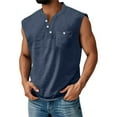 thumbnail image 2 of BRDFRL Sleeveless Shirts for Men Vintage Button Down Henley Muscle Fit Gym Workout Tops Navy 2XL, 2 of 5