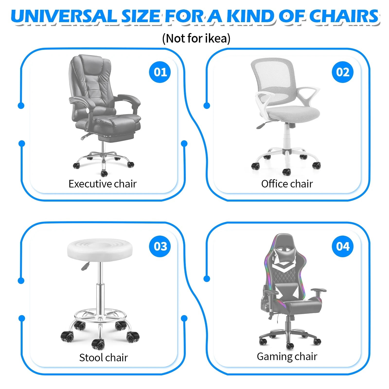 5 Pcs 2inch Office Chair Caster Wheel Rotating Rubber Soft Safety Roller Pu Transparent Furniture ,Quiet and Smooth