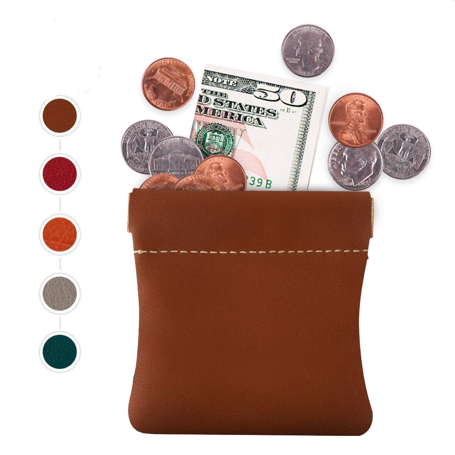 Leather Squeeze Coin Purse, Coin Pouch Change Holder For Men/Woman Size