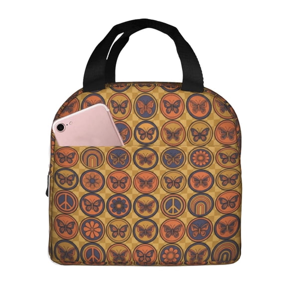 Butterfly Insulated Lunch Bag,Vintage Lightweight Lunch Box Portable Thermal Picnic Cool Bags ,Work,Office,Picnic,Camping