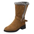 thumbnail image 6 of JHOKCI Womens Plush Lined Winter Boots Low Heel Wide Calf Side Zipper Cozy Warm Mid Calf Snow Boots, 6 of 7