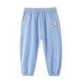 thumbnail image 4 of Domuza Boys Casual Cotton Linen Pants Girls Straight Leg Elastic Waist Loose Pants Wide Leg Solid Lightweight Trousers with Pocket Light Blue 120, 4 of 7