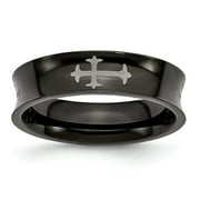 Lex & Lu Chisel Stainless Steel Concave Crosses & Black Plated 6mm Band Ring