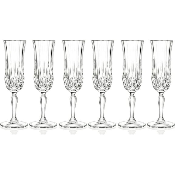 Barski Toasting Flute Glass -Champagne - Flutes - Set of 6 Flute Crystal Glasses - Wedding Toasting Flutes - Designed - 4.4 oz Made in Europe
