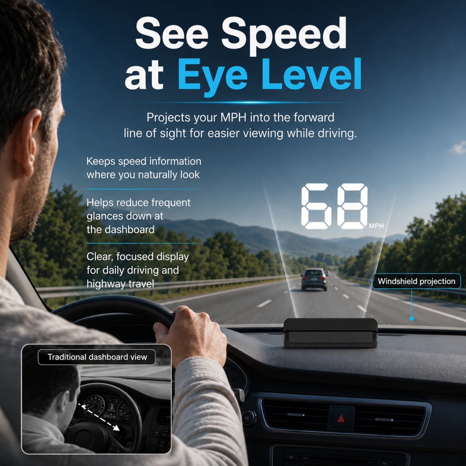 40PCS*Odopus Car Hud, Dual-Mode Positioning Display with Speed Projection
