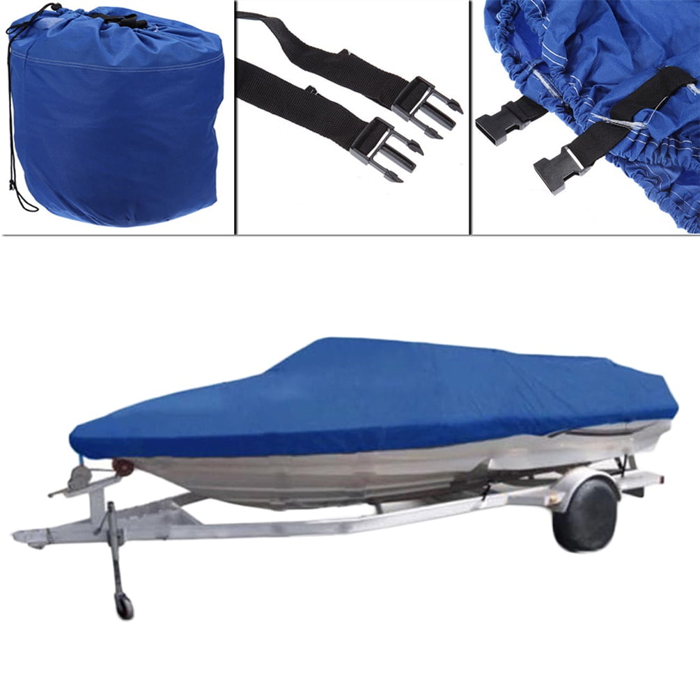 17' 18' 19' Trailerable Fish Ski Boat Cover 600D V-Hull Weather Boat Bag Blue by