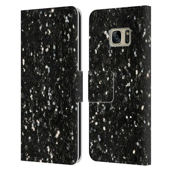 Head Case Designs Officially Licensed PLdesign Glitter Sparkles Black And White Leather Book Wallet Case Cover Compatible with Samsung Galaxy S7