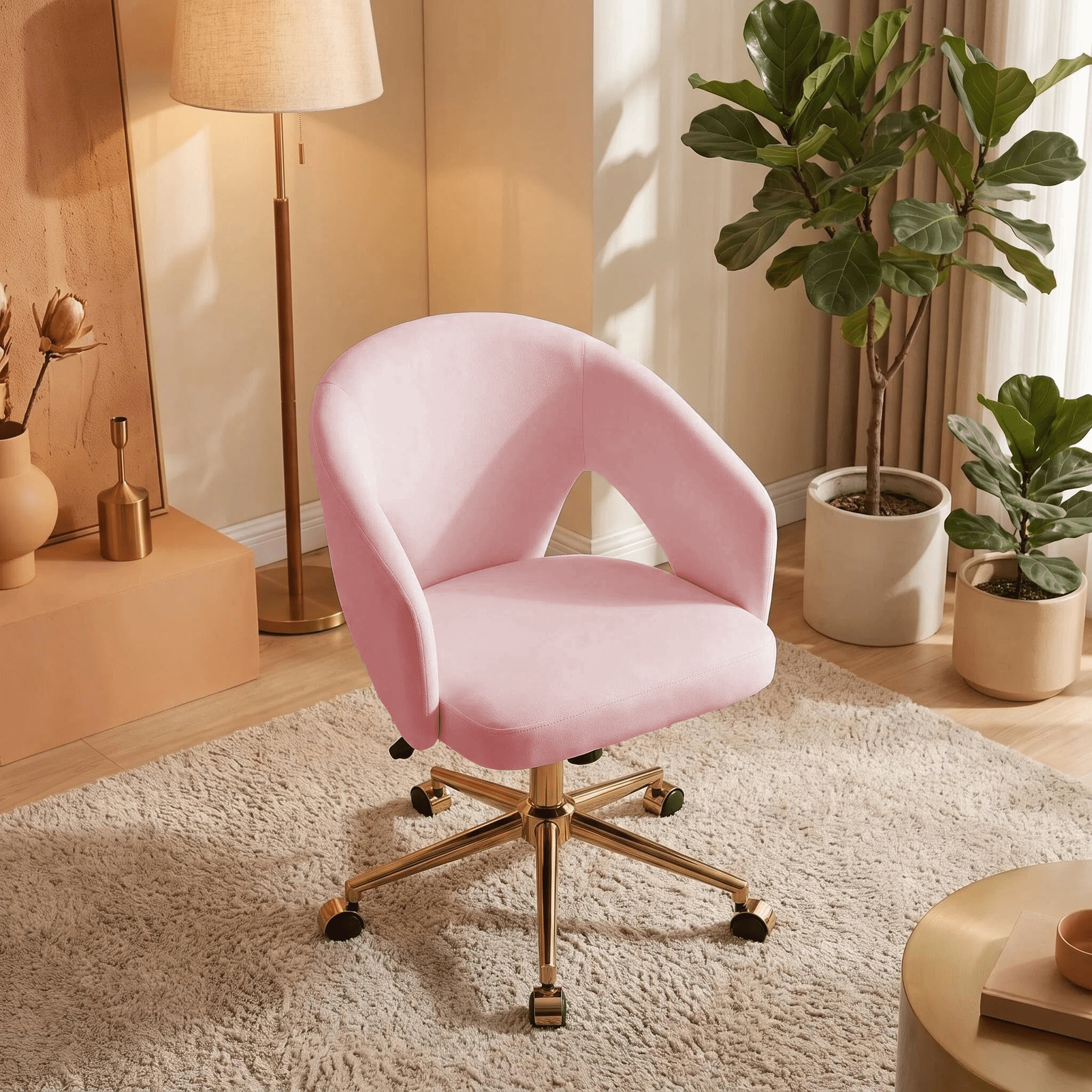 Garitin Office Chair and Ergonomic Swivel Desk Chair 23.6 Inch, Comfortable Seating with Memory Foam Cushion for Home Bedroom, Pink