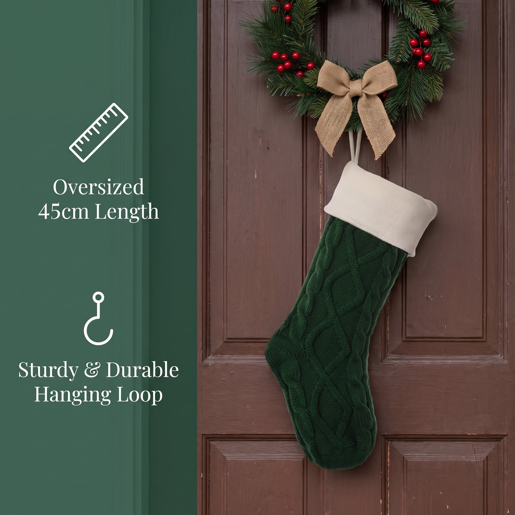Unique Bargains Durable Luxurious Cable-Knit Christmas Stocking Green White 18"