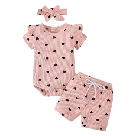 PEASKJP Baby Outfits Girl Newborn Infant Baby Girl 2 Piece Summer Outfits Tank Romper Top + Ruffle Bloomer Shorts Set Clothes Pink 9-12 Months