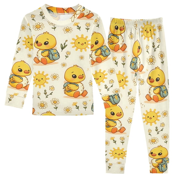 Dailycode Cotton Pajama Set Snug Fit Long Sleeve Top and Pants for 18M-8Y Cartoon Duck with Backpack