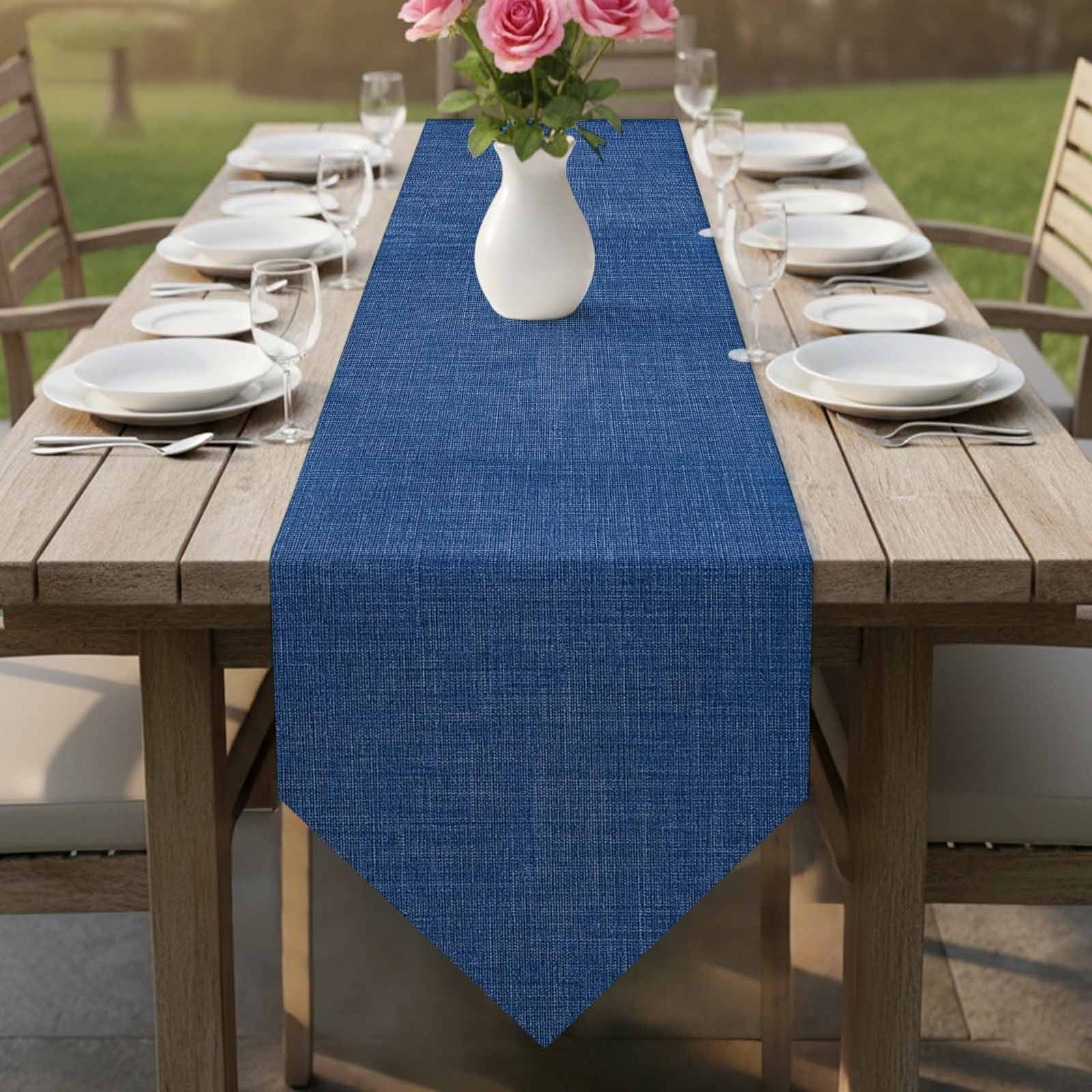 Navy Blue Table Runner Linen Burlap Table Runner 108 Inches Long Vintage Country Monochrome Farmhouse Dresser Scarves for Kitchen Island Coffee Dining Room Party Wedding Holiday Decoration 13"x108"