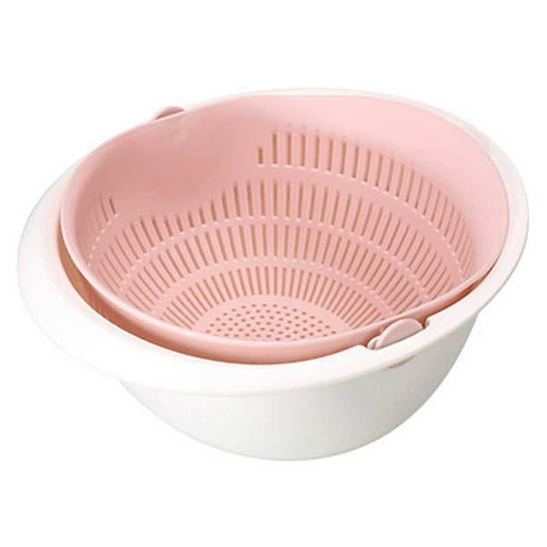 Cesta escurridora doble: material PP, diseño hueco, apilable, gran capacidad para lavar frutas, verduras y fideos en la cocina