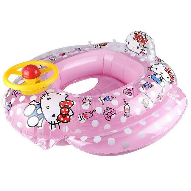 Hello Kitty Swimming Boat with Steering Wheel Inflatable Swimming Ring with Seat for Kids_Perfect Gift