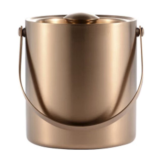 Cubiteras de hielo de metal de 2L Cubitera de hielo de doble pared con tapa y asa cómoda, cubeta de hielo aislada de acero inoxidable, for coctelería, vino, fiestas, cubeta de champán, oro rosa